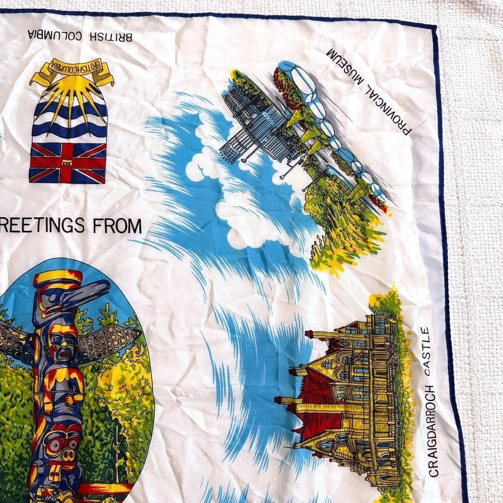 VTG Victoria British Columbia Canada Souvenir Scarf Japan 25x26‎ Coastal Grandma